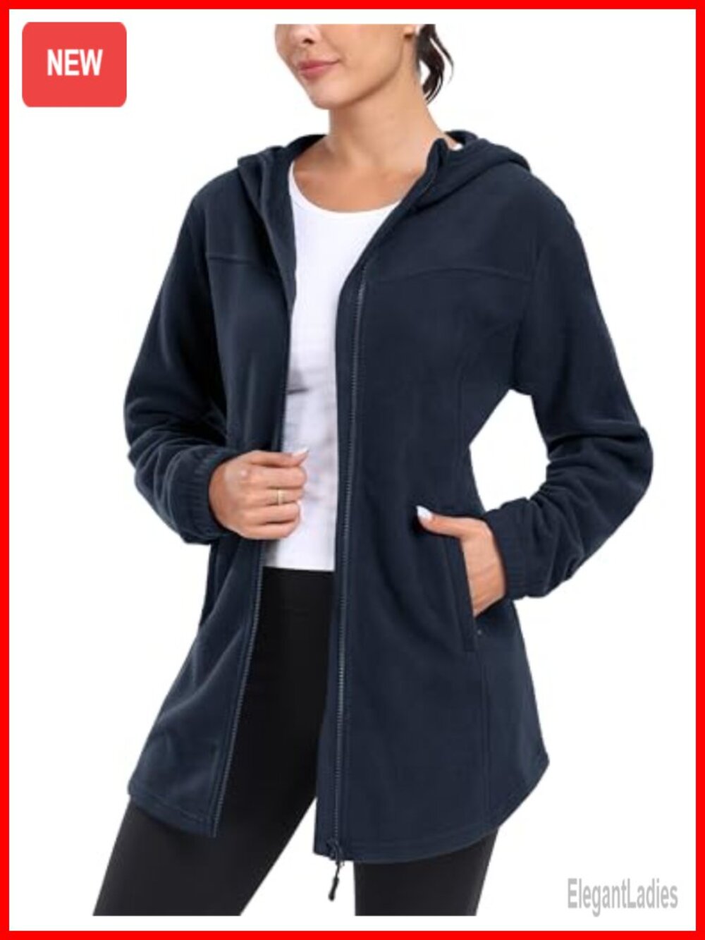 MoFiz Women's Long Fleece Jacket Full Zip Hooded